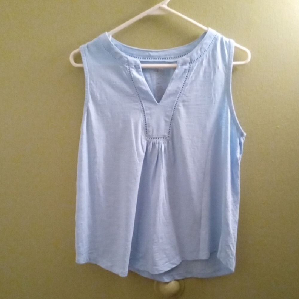Womans PM St. John's Bay Blue Sleeveless Relaxed Blouse Summery Comfy Fit